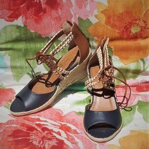 Stacked Espadrille Lace Up Sandals